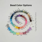 Bead color chart for personalized bow pacifier clips with 44 silicone bead colors and ten bow colors