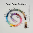 Bead color chart for personalized teddy bear pacifier clips with 44 silicone bead colors and three bear colors