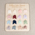Ribbon color chart for the scalloped baby name plaque, sixteen chiffon ribbon colors