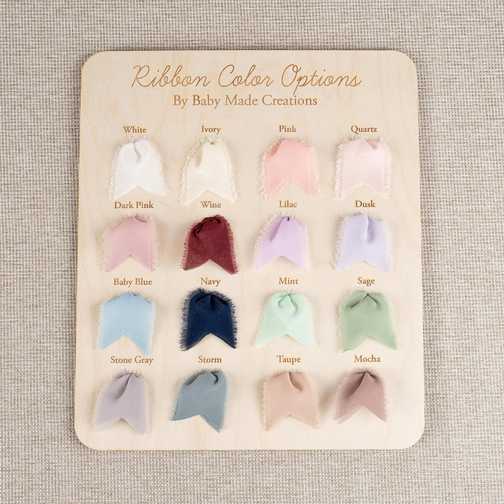 Ribbon color chart for the simple oval baby name plaque, sixteen chiffon ribbon colors