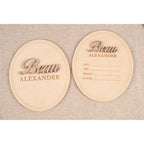 Wooden baby name plaque and birth stat plaque with no ribbon, raised name Beau Alexander