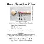 Guide showing how to choose three bead colors in order for a personalized classic pacifier clip